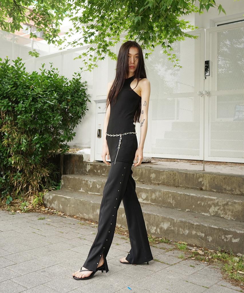 PROVO Studded Bootcut High-Waisted Pants / Black