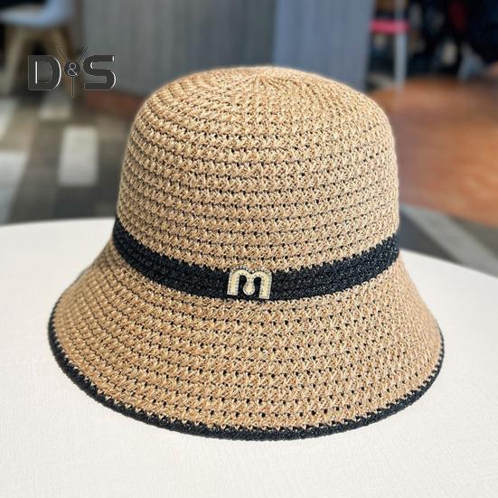 Summer Women Fisherman Hat Sun Protection Anti-UV Foldable Straw Hat Letter Decor Breathable Portable Camping Beach Travel Gardening Sun Cap