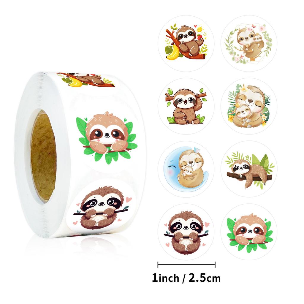 500 Sheets/Roll, Sloth Sticker, Roll Sticker, Decorative Handbook Material, Sealing Roll, Sealing Sticker.
