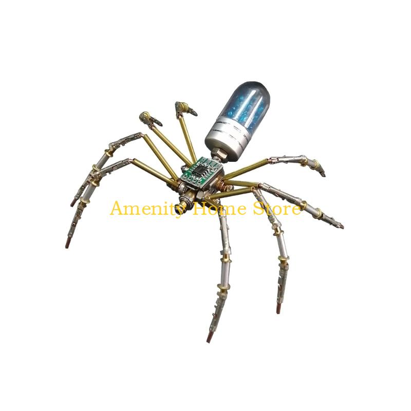 F26C Artistic Steampunk Mechanical Spiders DIY Craft Kits Metal Puzzle for Home Decors Gift with LED Technology and Assembly Fun