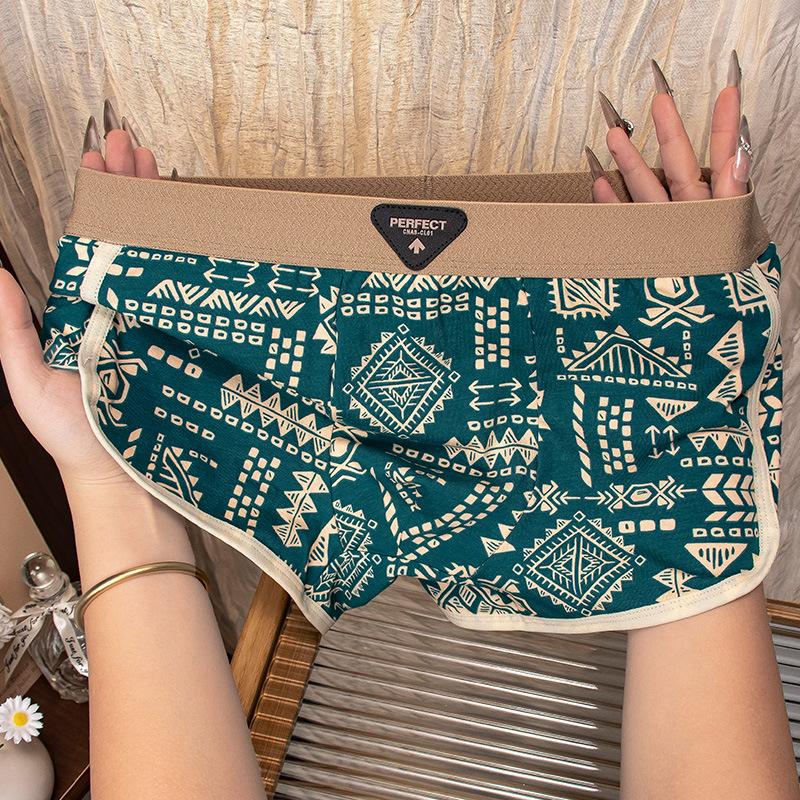 Men s Spring and Summer Retro Style Trend Printed Cotton Breathable Loose Flat Angle Underwear M
