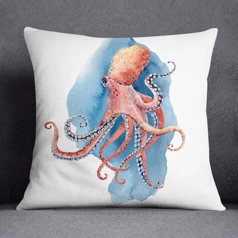 Ocean World Biological Printing Pattern Square Cushion Cover for Home Living Room Sofa Office Decoration Throw Pillow