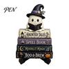 Cute Ghost Figurine Halloween Reading Figurine, Wooden Desktop Ornaments, Vintage Style Window Ornaments Statue with Stand for Home Tabletop Fireplace