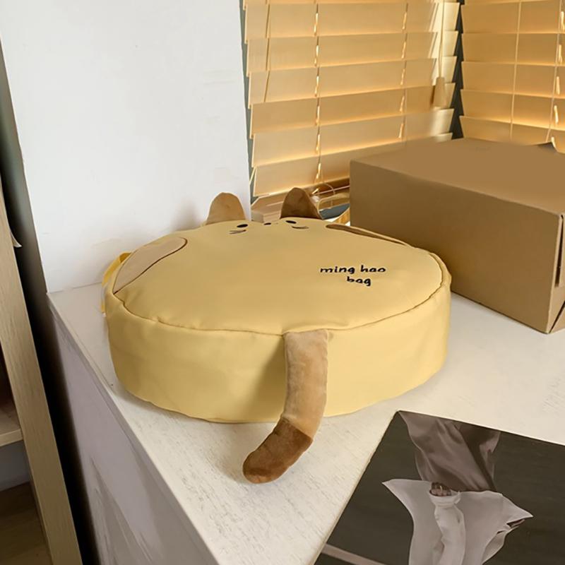 2025 New Leisure Fashion Embroidered Large Capacity Shoulder Bag Cute Cartoon Cat Commuter Canvas Small Round Bag