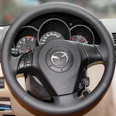 Car Steering Wheel Cover For Old Mazda 3 2003-2009 Mazda 6 2002-2006 Mazda 5 Hand Sew Black Soft Microfiber Leather