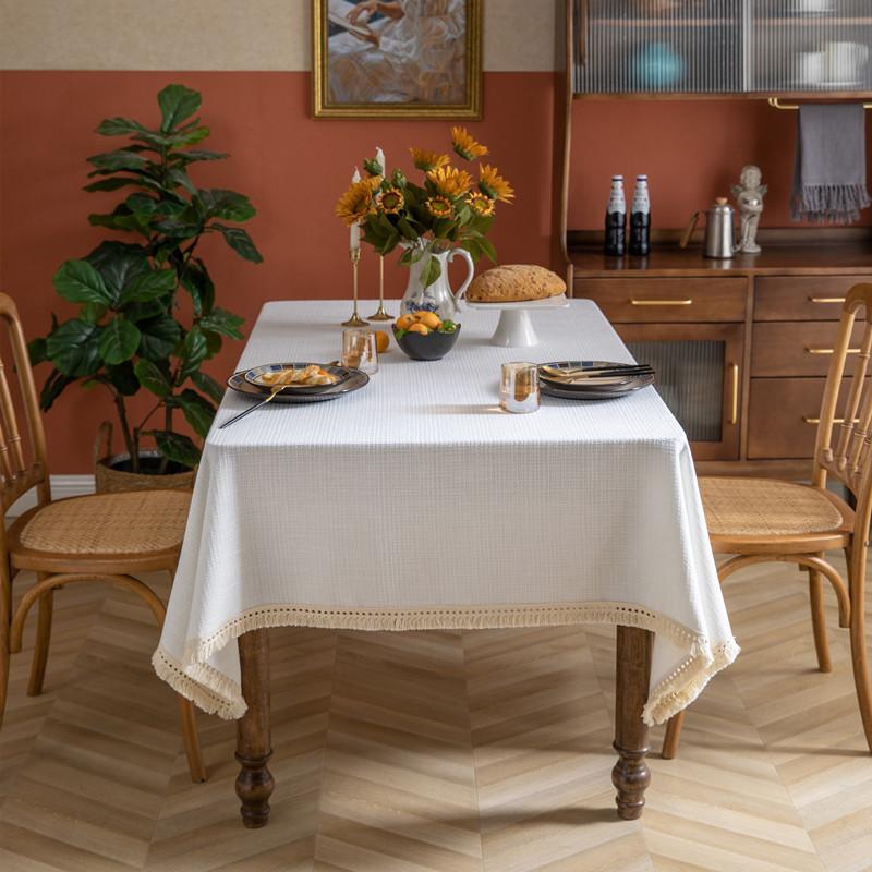 Xiaoxiang Silver Silk Tablecloth Solid Color Polyester Jacquard Fringed Rectangular Dining Table Coffee Table Tablecloth Cover Towel
