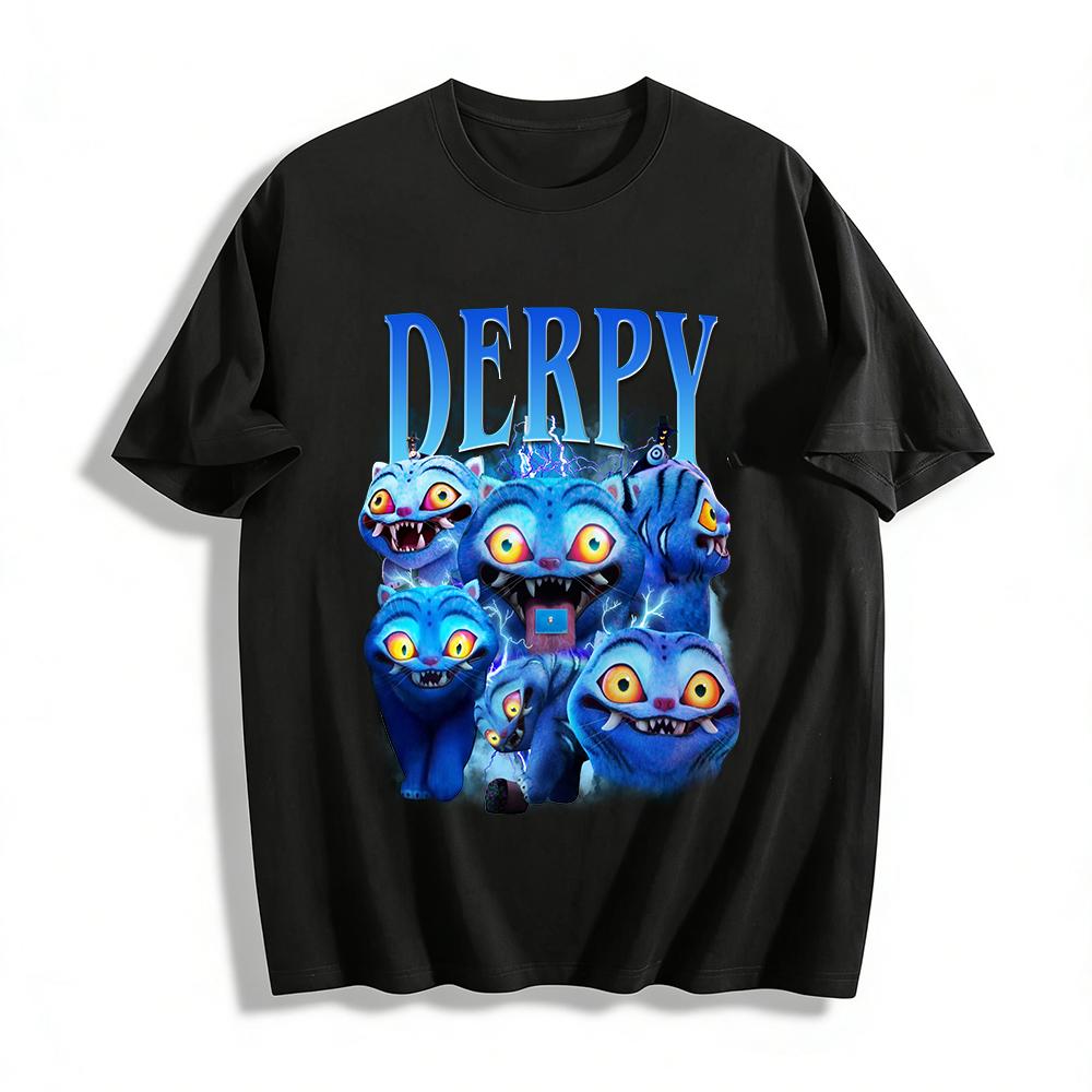 

Derpy Blue Cat Graphic Tee Unisex Funny Trendy Loose Fit Casual Daily Wear Top Pure cotton T-shirt XXS