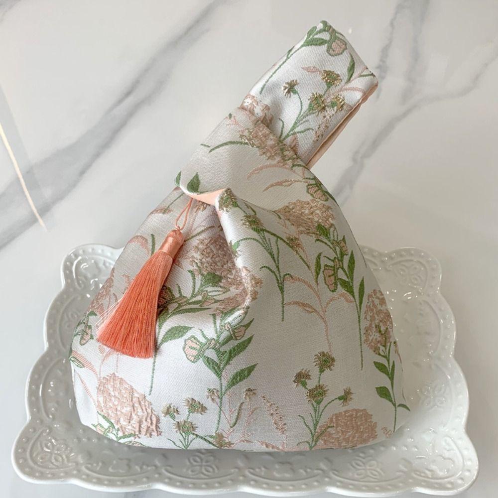 

Косметичка, маленький мешочек для мелочей, сумочка в новом китайском стиле, аксессуары для ципао, кисточка, узел, сумка на запястье Pink-Tassel