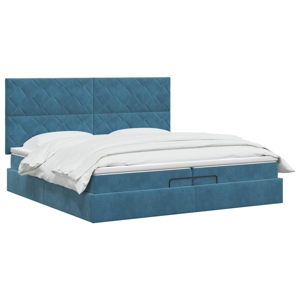 Ottoman Bed with Mattress Dark Blue 200 X 200 Cm Velvet