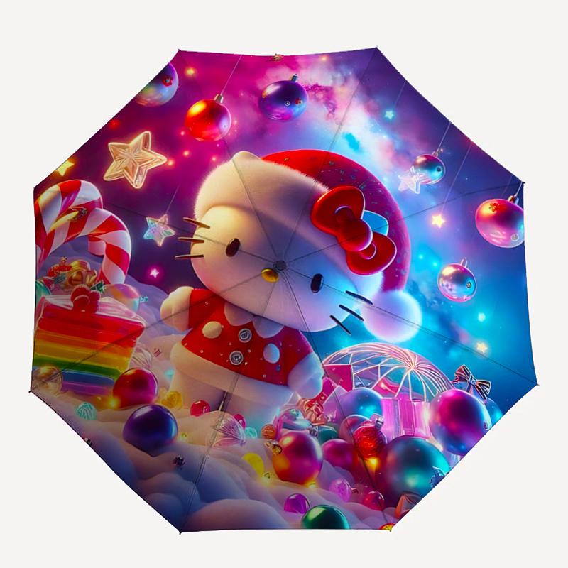1pc Hello Kitty Christmas Edition Automatic Opening/Closing Umbrella - Portable Three-Fold Design with 8-Bone Iron Frame, Outdoor, Gift for Fans, Trav