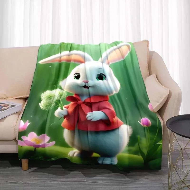 3D Cartoon rabbit pattern printed blanket for living room bedroom home decor children's room bed blanket picnic blankets Luxury
