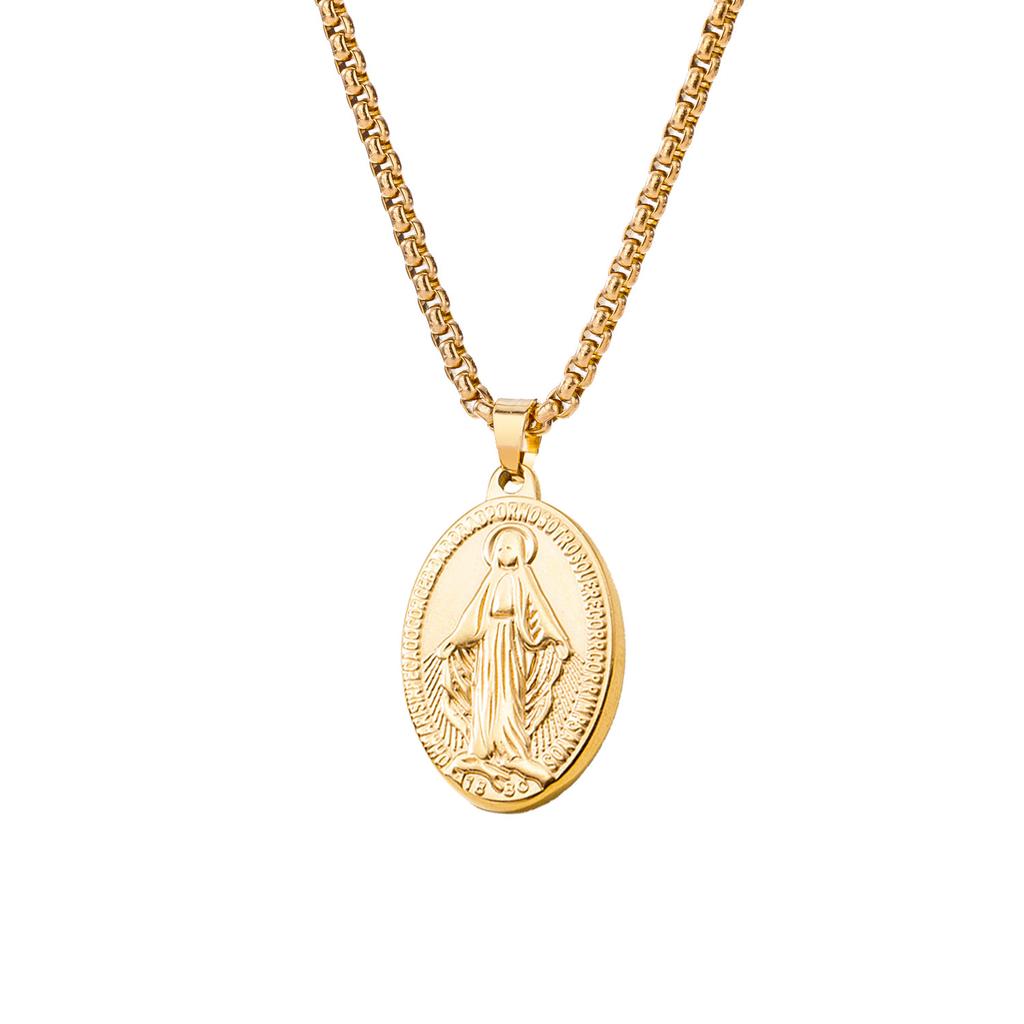 Retro Die-cast Geometric Oval Angel Pendant Necklace Light Luxury Fashion Long Accessories