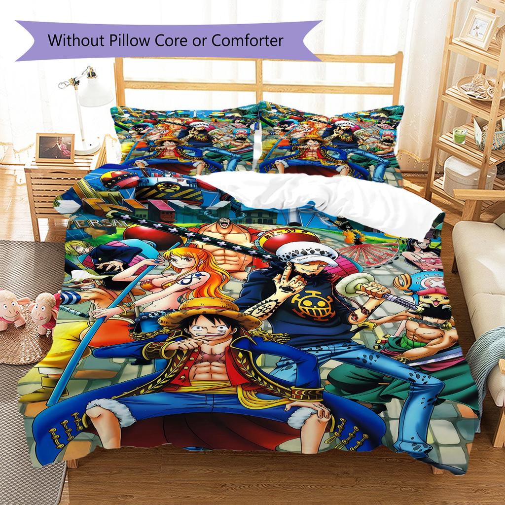 Anime Pirate Adventure Pattern Bedding Quilt Set Quilt Cover Pillowcase Home Decoration Birthday Gift (1 * Duvet Cover + 2 * Pillowcase, Without Core)