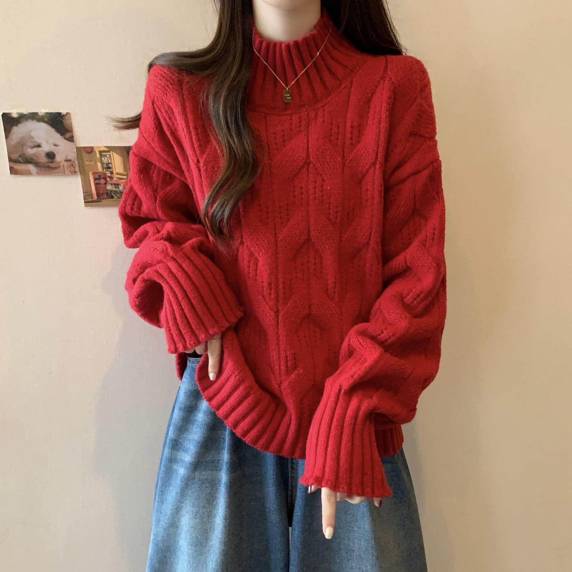 Plus Size Women s Winter Fluffy Cable Knit Sweater, Slimming Thick Half-High Neck Top 3XL [160-180 lbs]