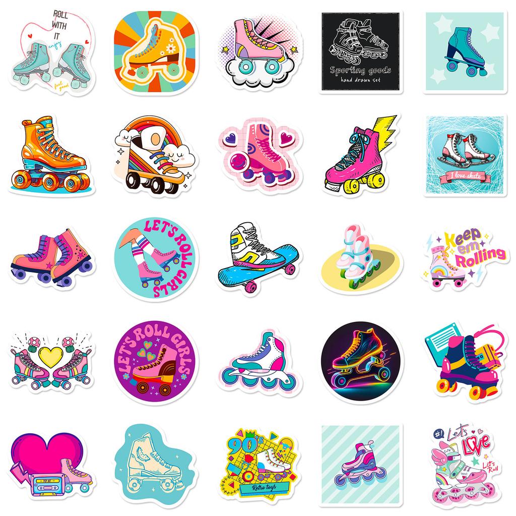 50Pcs Roller Skates Stickers Waterproof Reusable DIY Decals for Phone Laptop Tablet