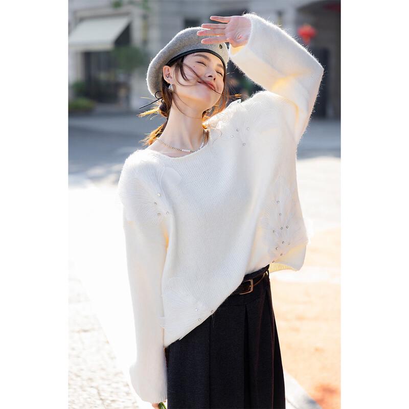 Mokana Women's Plus Size 3D Floral Knitted Long Sleeve Sweater