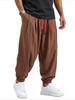 Men's Olive Green Loose Fit Jogger Pants with Contrast Red Drawstring & Cuffed Ankles - Casual Streetwear