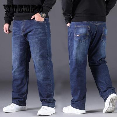 Large Size Jeans 28-48 Size Men's Spring and Autumn Loose Straight Plus Fertilizer To Increase Elasticity Casual Men's Trousers Thin Section