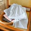2026 neue Damen-Nachtwäsche 100% Baumwollgaze Spitze karierte Hose Japanische minimalistische Hausanzughose Unterteile Damen-Nachtwäsche