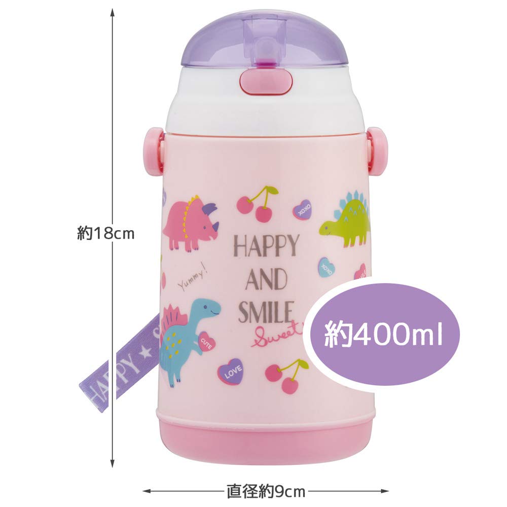 Skater SSH4C Water Bottle with Happy Smile Design Push-to-Open Straw, 400ml, &