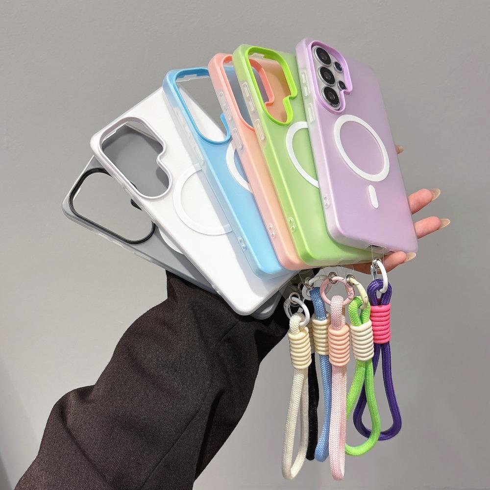 Matte for Magsafe Lanyard Case for Samsung Galaxy S25 S26 Ultra S23 S22 Plus S24 FE A16 A56 A55 Wrist Strap Candy Color Cover