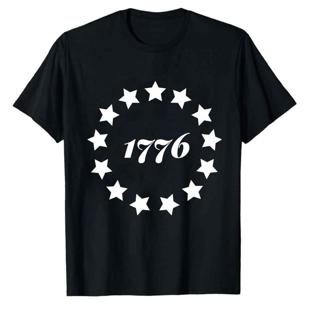 Vintage 1776 Circle 13 Stars Print Tshirt Patriotic Usa Graphic Short Sleeve Casual Outdoor Holiday Daily Wear Tee Fashion Trend