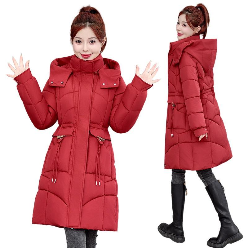 Winter new cotton-padded clothes for women's casual medium and long waist thickened down cotton clothes over the knee European and American coats