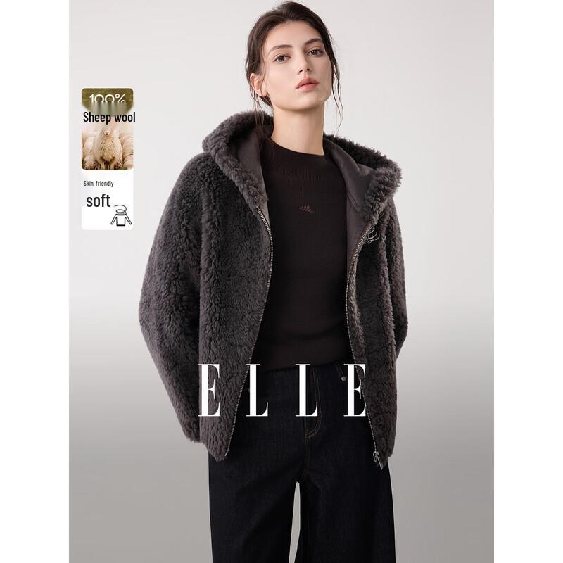 ELLE Women s 100% Wool French Hooded Plush Jacket S