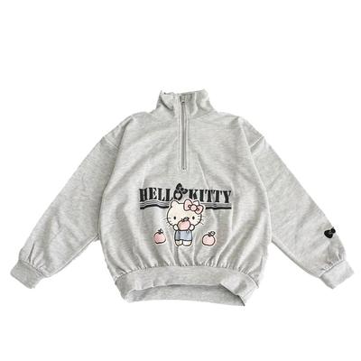 Hello Kitty Size 120 Half-Zip Sweatshirt, Girls, Gray,