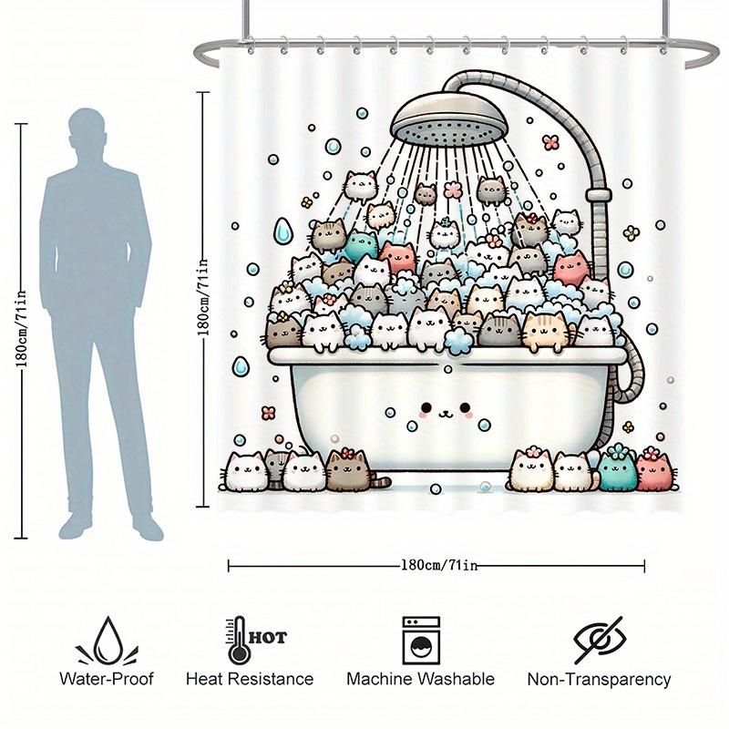 1 Stück Duschvorhang - Entzückende Katzen in einer Badewanne mit Blasen und Wassertropfen Design Wasserdicht