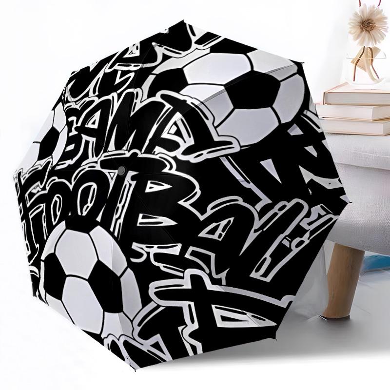 Soccer Ball Artwork Compact Travel Automatic Umbrella Sturdy 8-Rib Shaft Foldable Design All-Season Use Fashion Lovers Wedding Party Gift