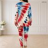 Women Plus Size Navy Blue Printed Half Zip Long Sleeve Longline Top Fitted Pants Two Piece Set