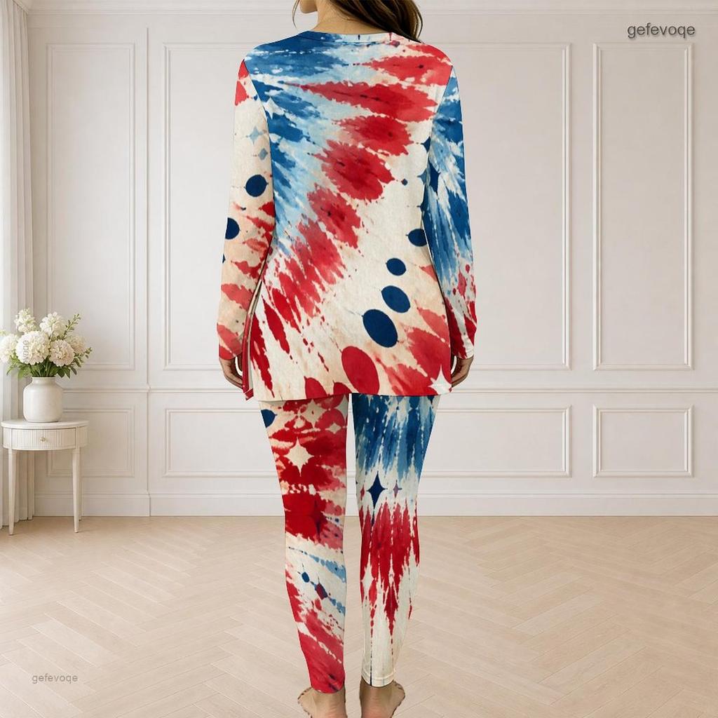 Women Plus Size Navy Blue Printed Half Zip Long Sleeve Longline Top Fitted Pants Two Piece Set