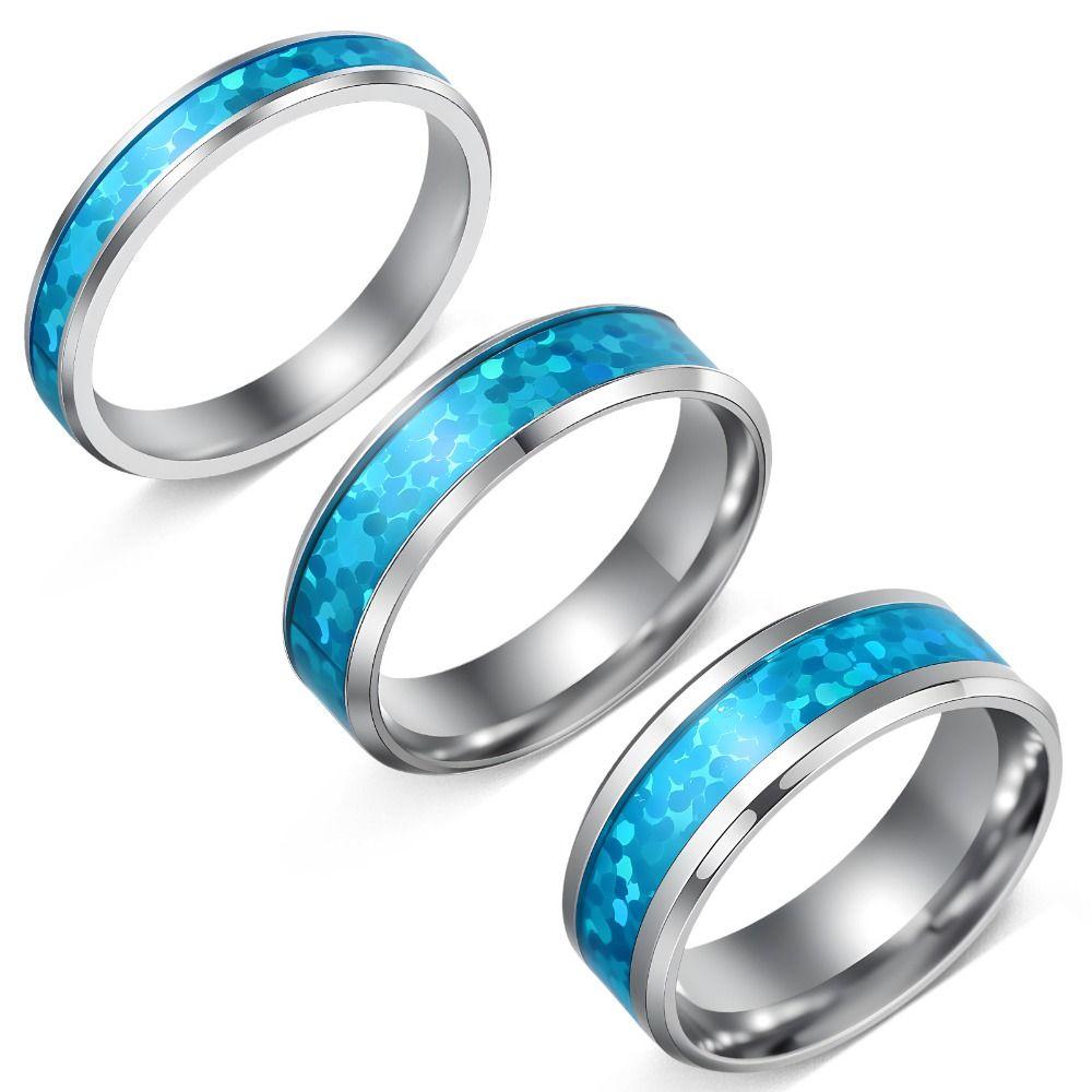 2PCS Stainless Steel Stainless Steel Wedding Ring Blue Opal Inlay Men Wedding Band Wedding Ceremony