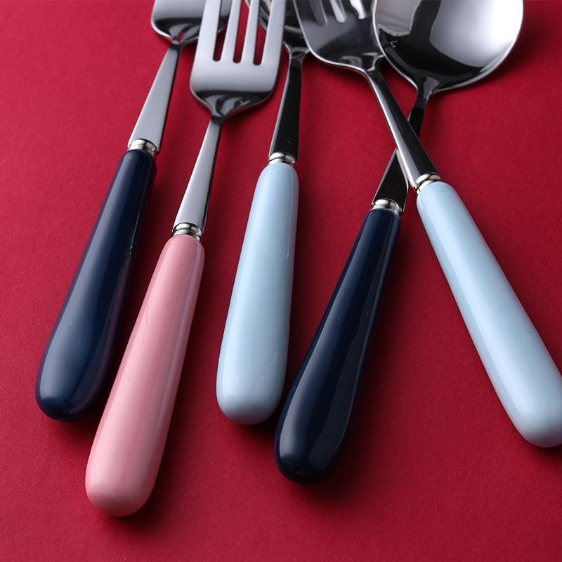 Clearance, Ceramic Handle Stainless Steel Rice Spoon, Ice Cream Spoon, Food Spoon, Small Household Spoon, Western Spoon, Steak Fork