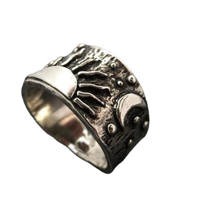 Retro Thai Silber Sonne Mond Ethno Stil Kupfer Ring personalisierter Punk Herrenring