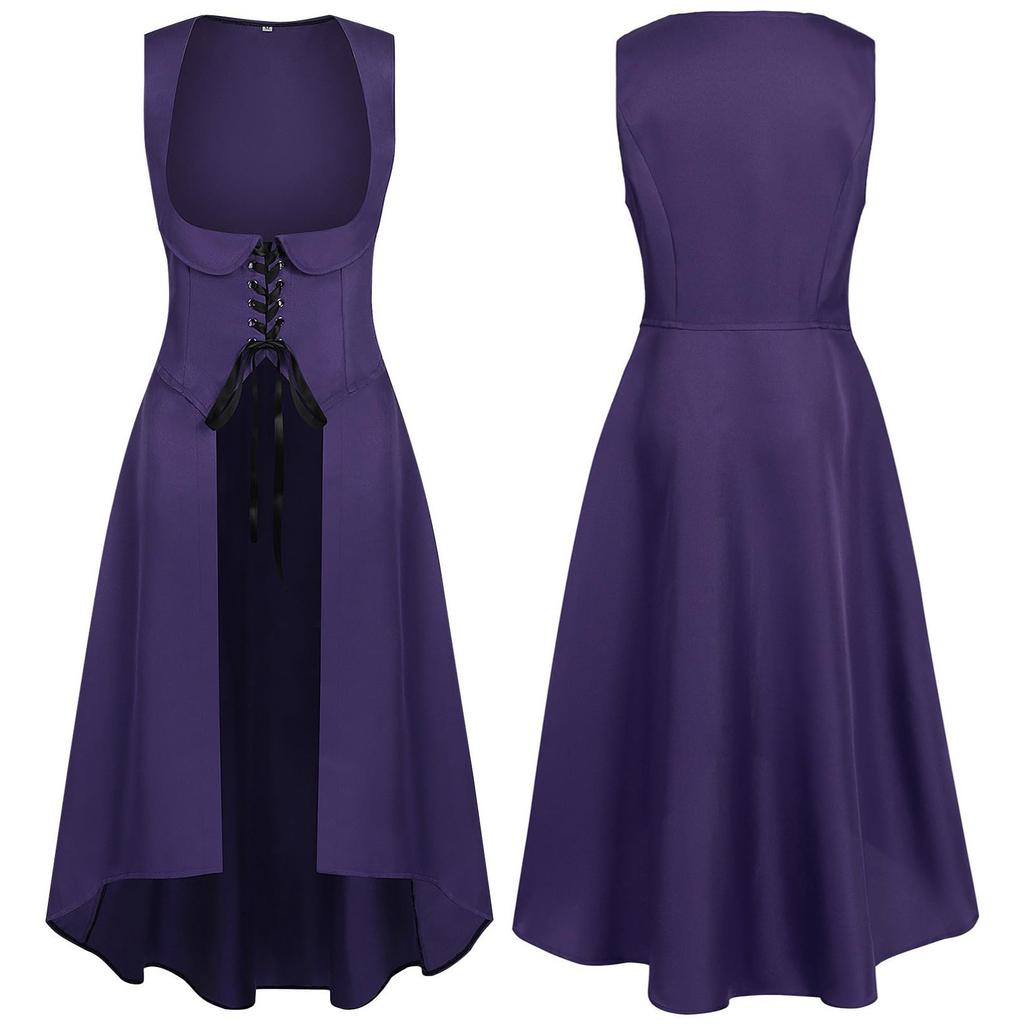 Kjole for kvinner uten ermer under bysten høy overkjole gotisk cosplay-kostyme