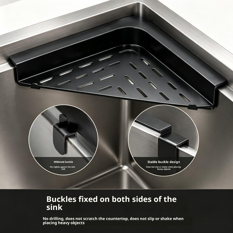 Stainless Steel Sink Corner Rack Anti-Rust Punch-Free Dish Drying Rack Quick Water Drainage Hollowed Dishcloth Sponge Stand
