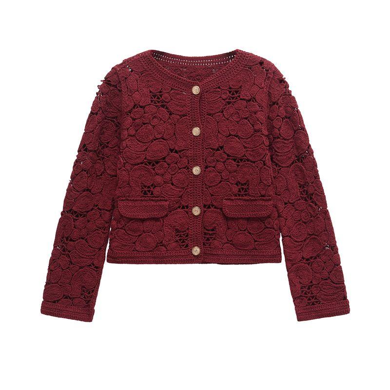 

Kaslead Новое поступление Женская одежда Модный стиль Модный Минималистичный Изгибы и петли Вязаный Кардиган с круглым вырезом и длинными рукавами 1957001 Burgundy L