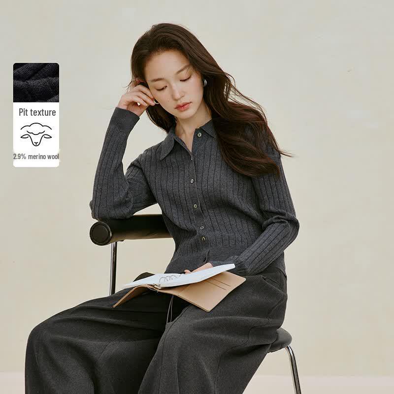 INMAN Retro Color-Block Striped Polo Sweater L