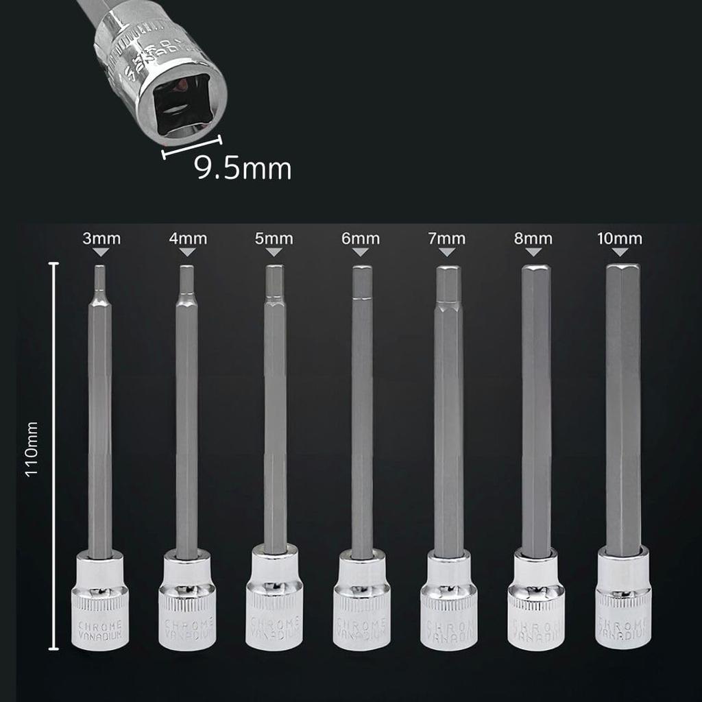 GRAVIX Long Hexagon Socket and Inch 110mm Total and Set with Storage Hex Socket Hex Carpentry DIY Tool Set for Automotive and Motorcycle Repair and