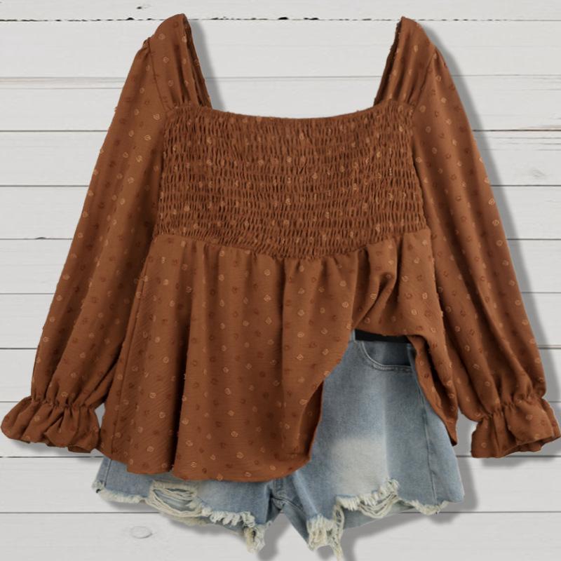 

New Loose and Casual Round-neck Fitted Pure-color Pleated Design Blouse for Women XXXXL помаранчевий