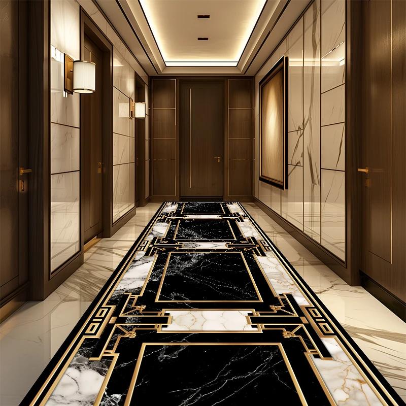 Marmor Luxus Langer Flurteppich Nordischer Stil Villa Flur Teppich Rutschfest Waschbar Lobby Gangläufer Anpassbare Läufermatte