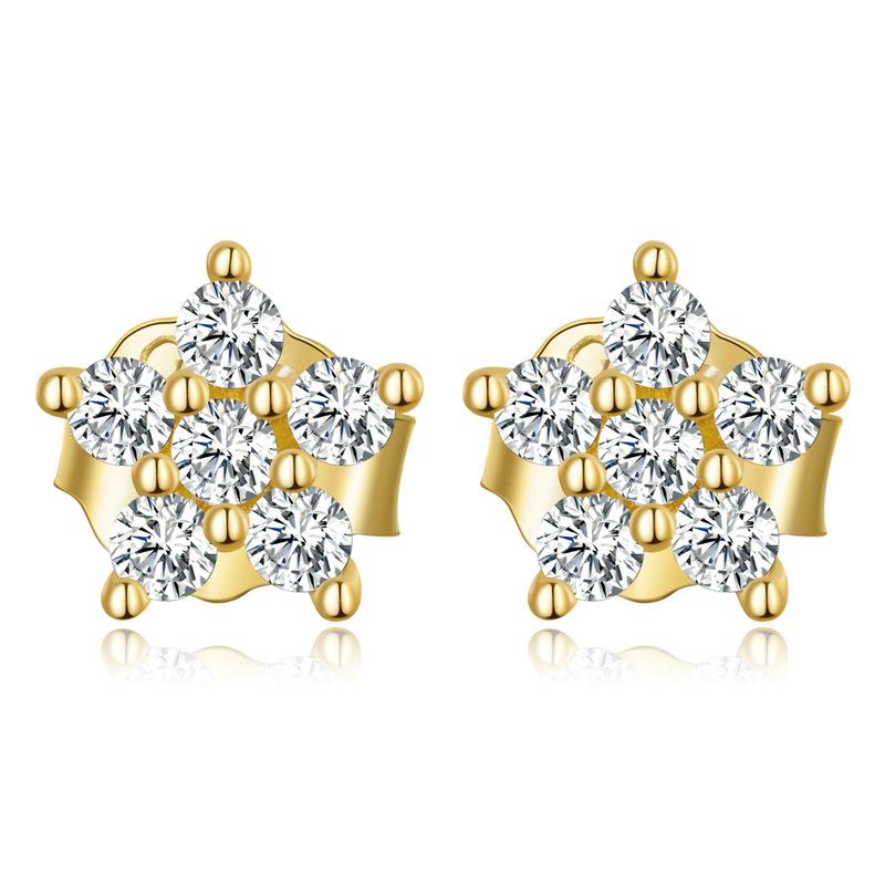 Simple Zircon S925 Sterling Silver Mini Flower Stud Earrings, Popular Electroplated Star Stud Earrings.