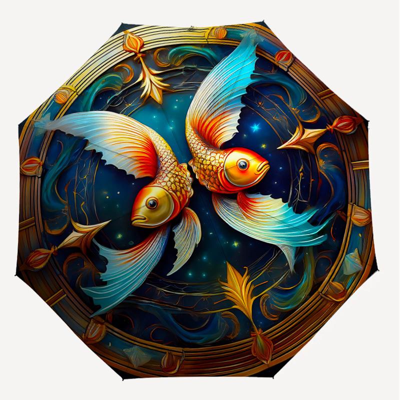 1PC Zodiac Pisces Automatic Open/Close Umbrella with Windproof, 8-Rib Sturdy Canopy, Durable Ribs, Fashionable Design1330A