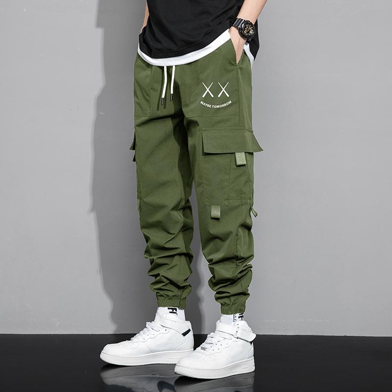 Mode Druck Buchstaben Große Tasche Herren Cargohose Klassisch Locker Kordelzug Taille Street Casual Männlich Hübsche Hose
