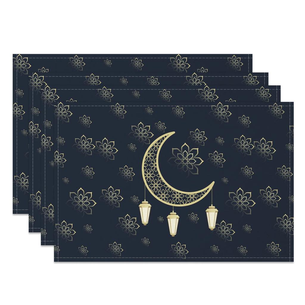 Ramadan Eid Tischsets Islamische Moschee Mondsichel Stern Design Festliche Tischdekoration für Iftar Eid al Fitr Langlebig Waschbar
