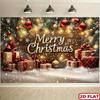 2D Cozy Christmas Wood Backdrop with Gifts & Fairy Lights Party Prop
