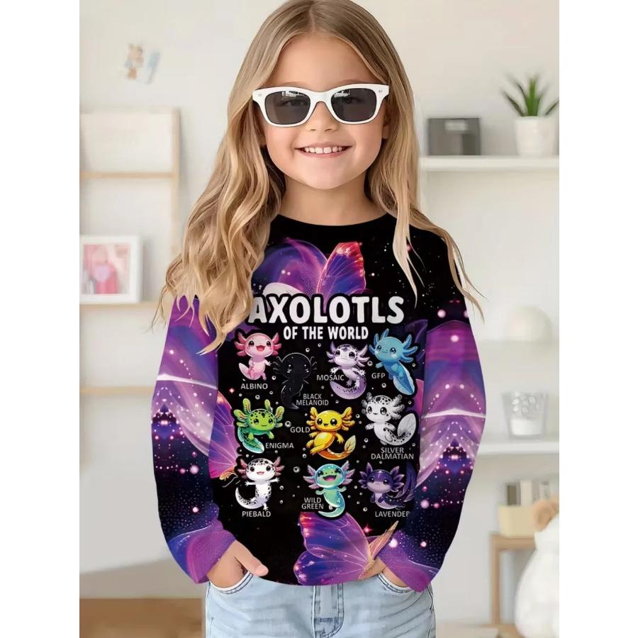 Axolotl Dětské Oblečení Kawaii Kreslený 3D Potisk Chlapecké Dlouhý Rukáv Tričko Ležérní Volné Dětské Horní Díl Módní Kulatý Výstřih Dětské Tričko