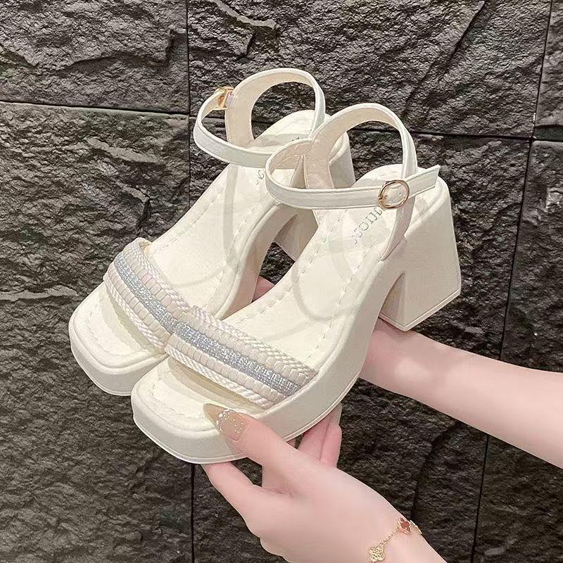 Sweet Lady Not Tired Feet Women's Shoes Women 2025 New Summer Internet Celebrity Explosion High Heel Thick Heel Word with Sandals